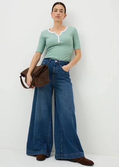 Green Stripe Short Sleeve Henley T-Shirt