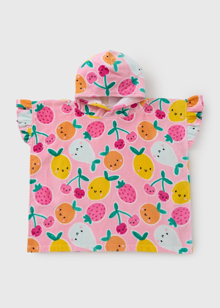 Girls Pink Fruit Poncho