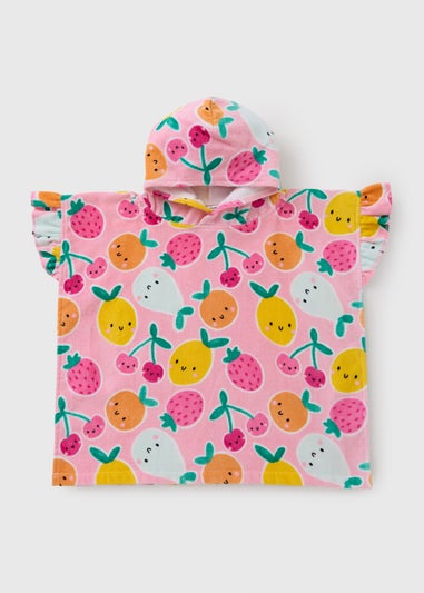 Girls Pink Fruit Poncho