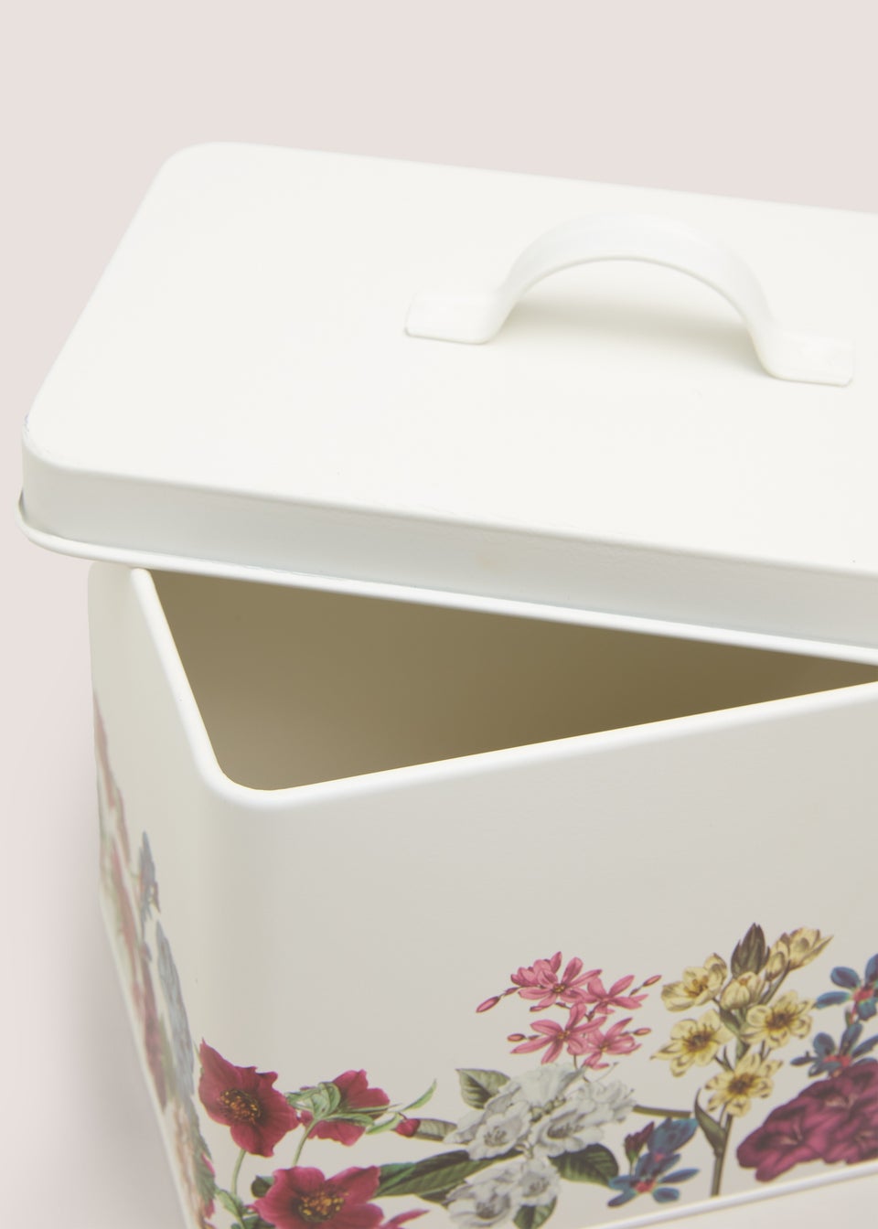 Cream Rectangle Floral Print Tin