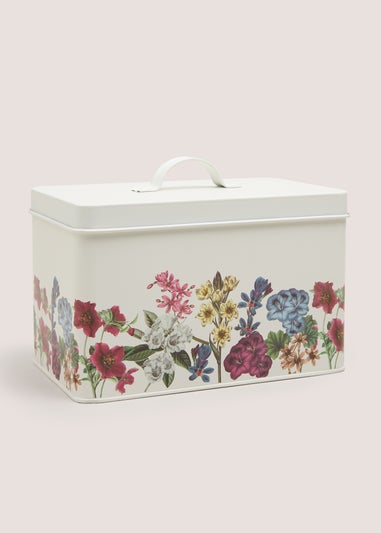 Cream Rectangle Floral Print Tin