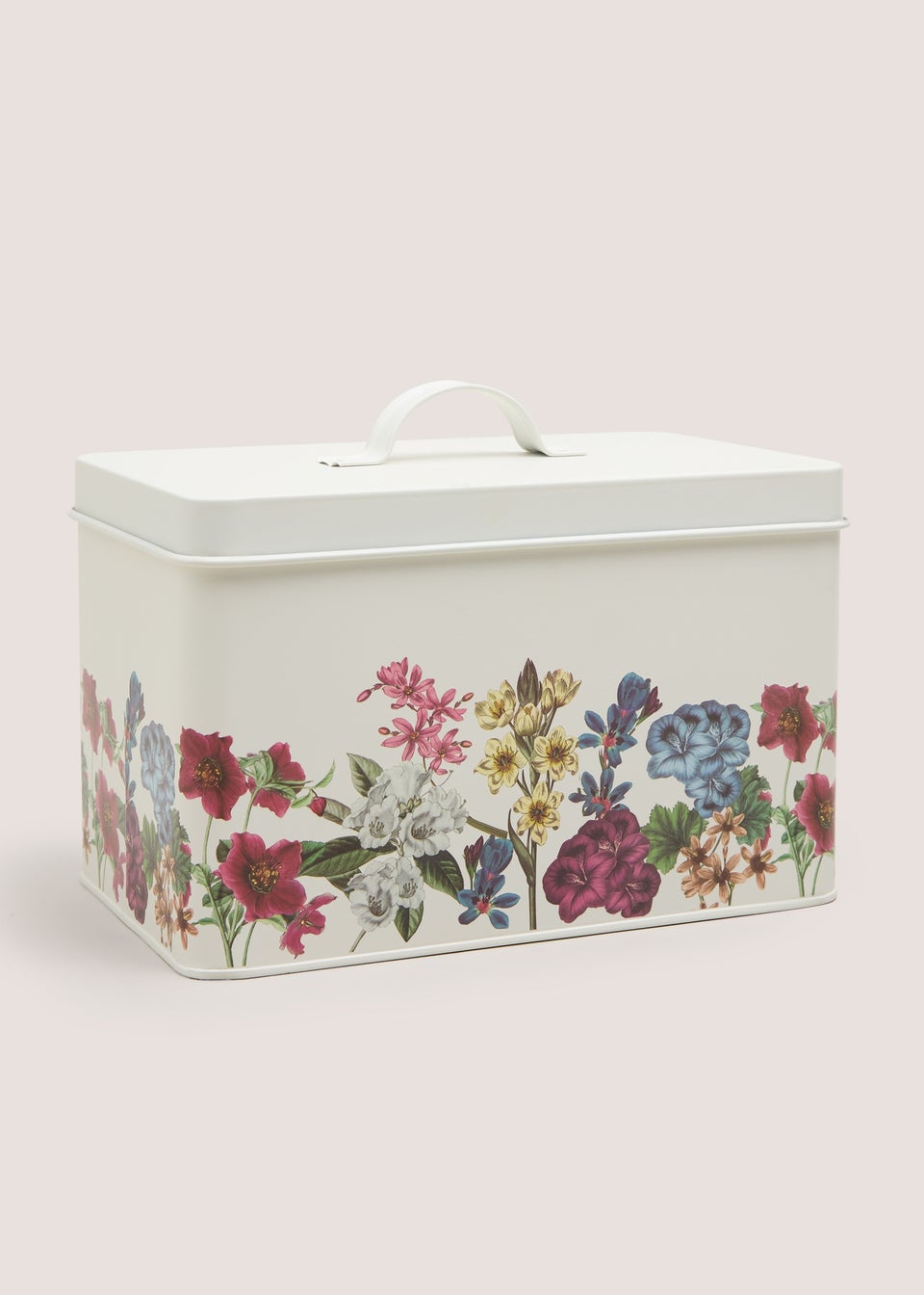 Cream Rectangle Floral Print Tin