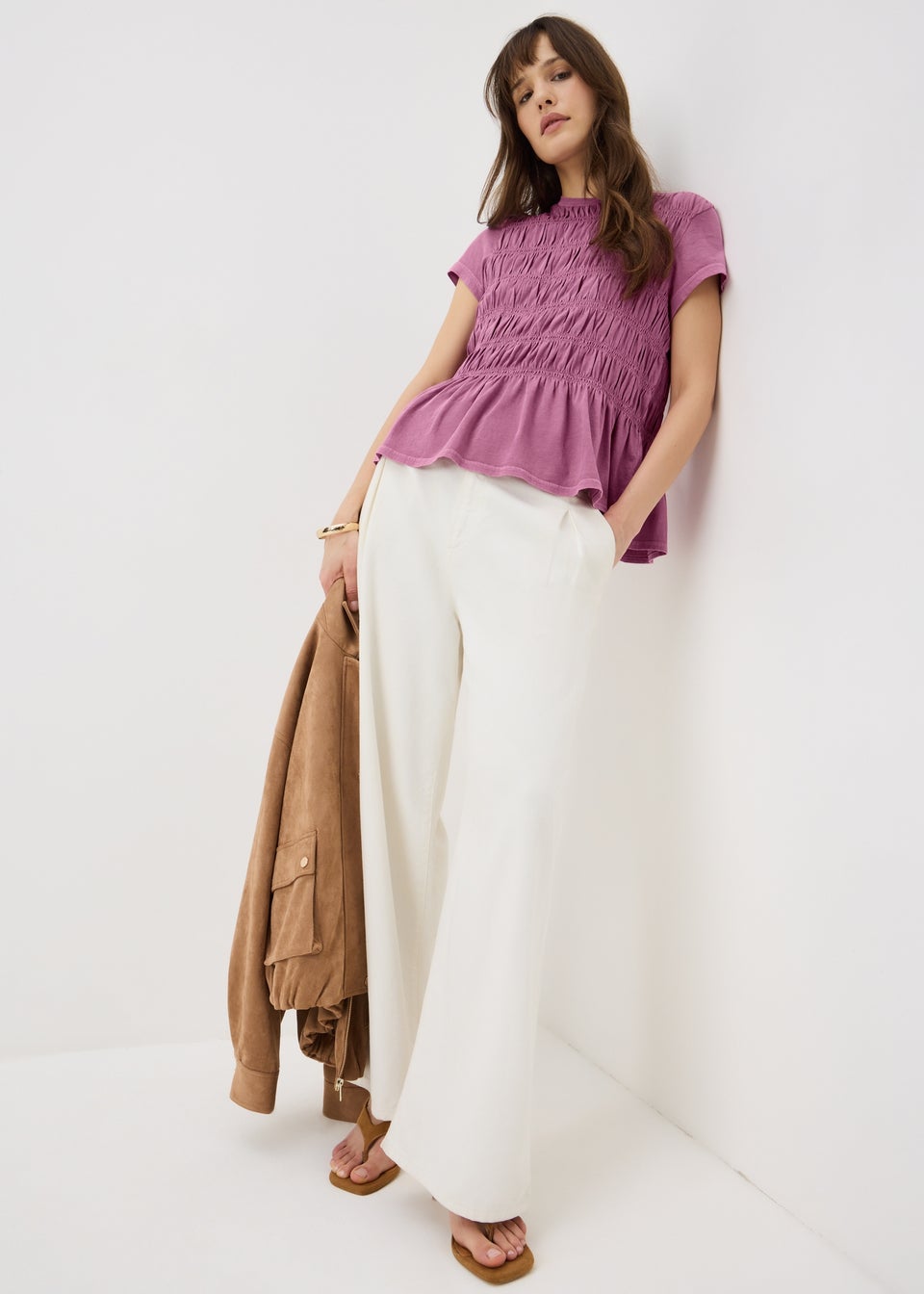 Raspberry Acid Wash Shirred Top