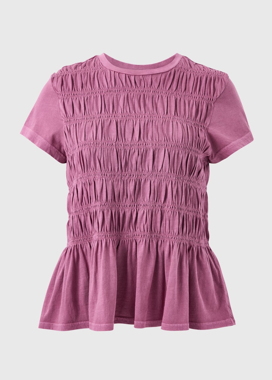 Raspberry Acid Wash Shirred Top