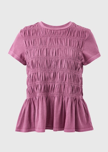 Raspberry Acid Wash Shirred Top