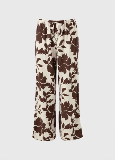 Chocolate Brown Leaf Linen Wide Leg Co Ord Trousers