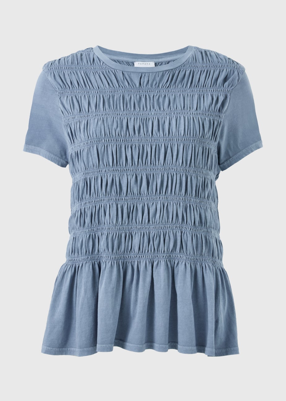 Blue Acid Wash Shirred Top