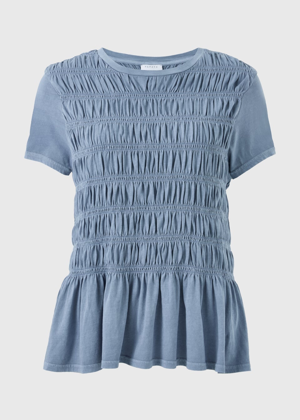 Blue Acid Wash Shirred Top