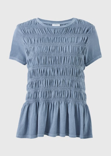 Blue Acid Wash Shirred Top