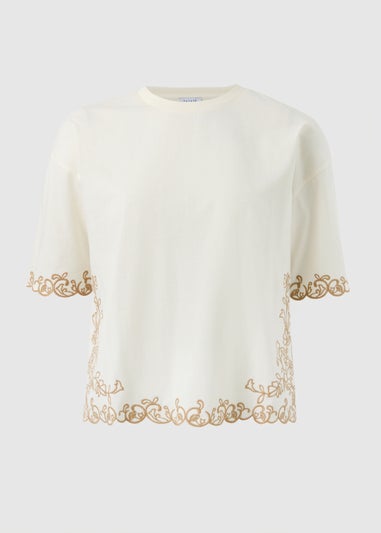 Cream Embroidered Boxy T-Shirt