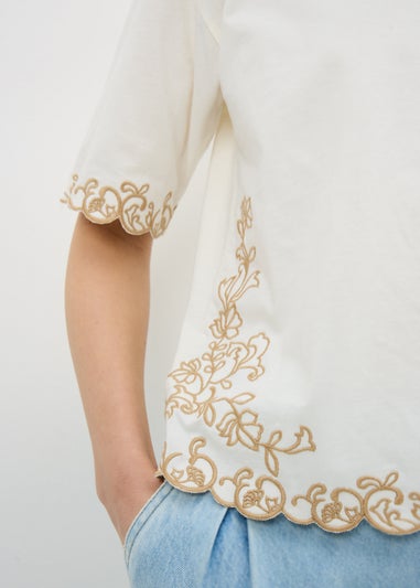 Cream Embroidered Boxy T-Shirt