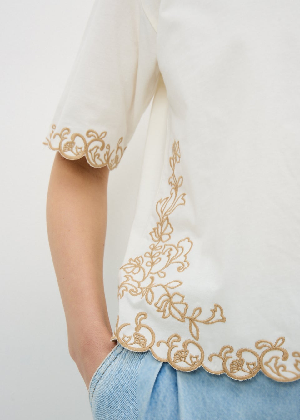 Cream Embroidered Boxy T-Shirt