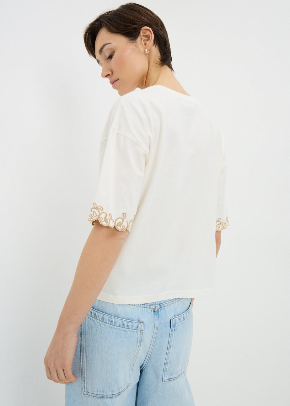 Cream Embroidered Boxy T-Shirt