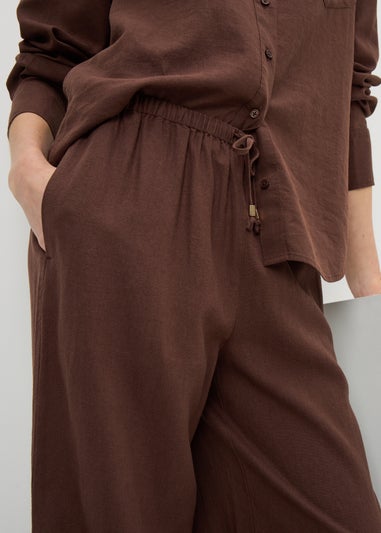 Chocolate Brown Linen Wide Leg Co Ord Trousers