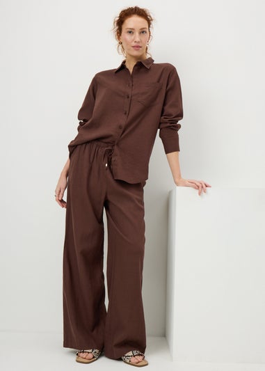 Chocolate Brown Linen Wide Leg Co Ord Trousers