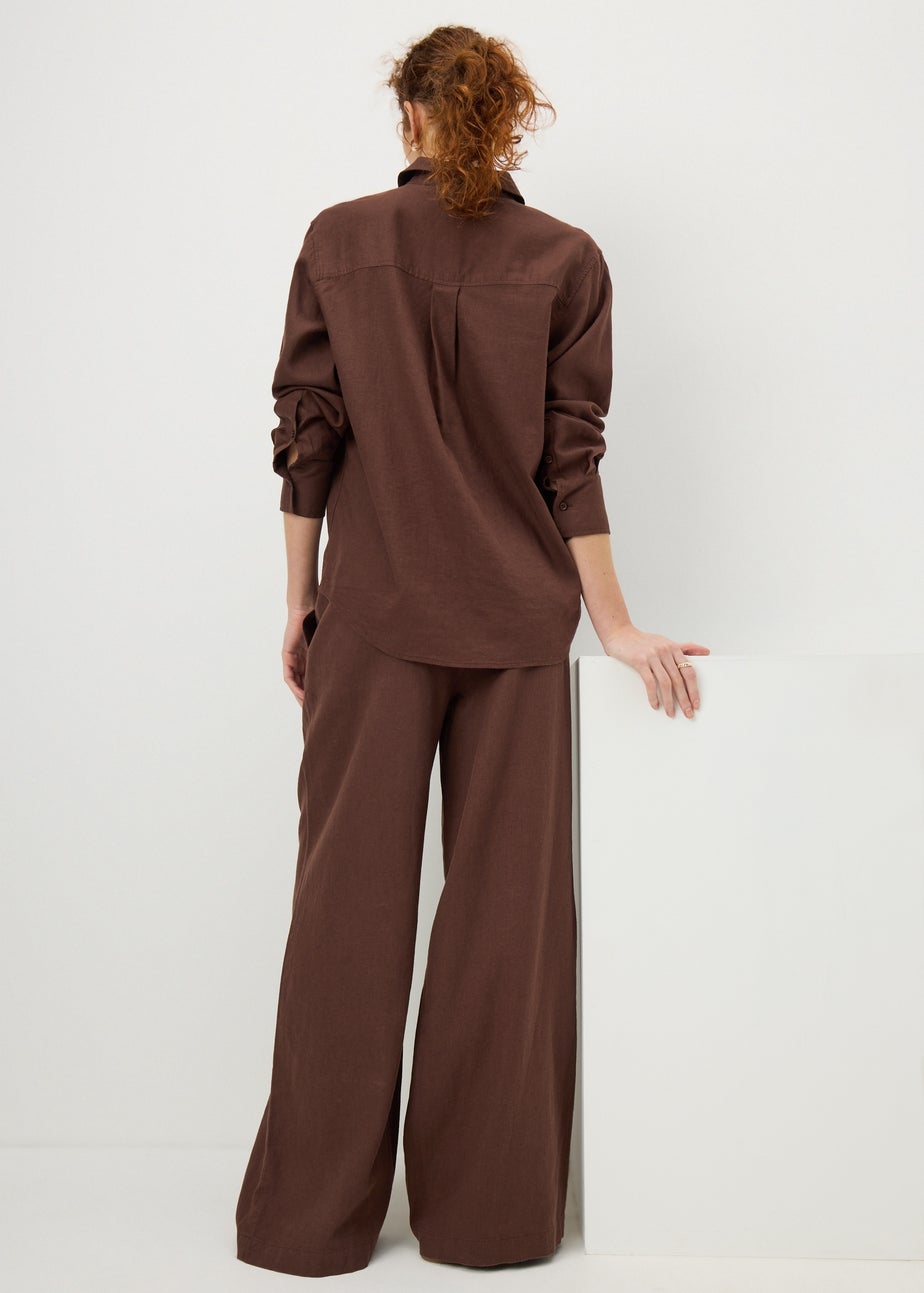 Chocolate Brown Linen Wide Leg Co Ord Trousers