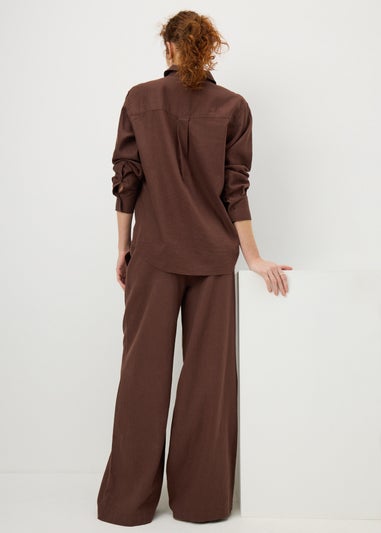 Chocolate Brown Linen Wide Leg Co Ord Trousers