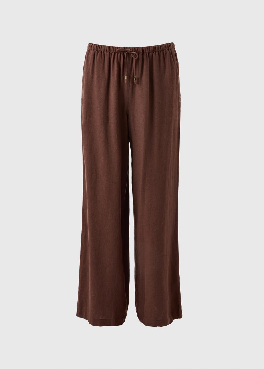 Chocolate Brown Linen Wide Leg Co Ord Trousers