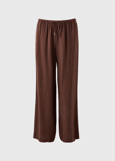 Chocolate Brown Linen Wide Leg Co Ord Trousers