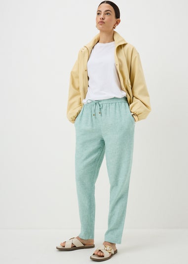 Chambray Green Linen Blend Tapered Trousers