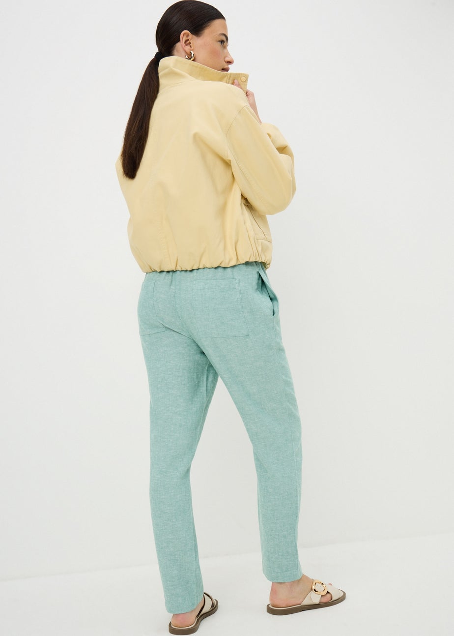 Chambray Green Linen Blend Tapered Trousers