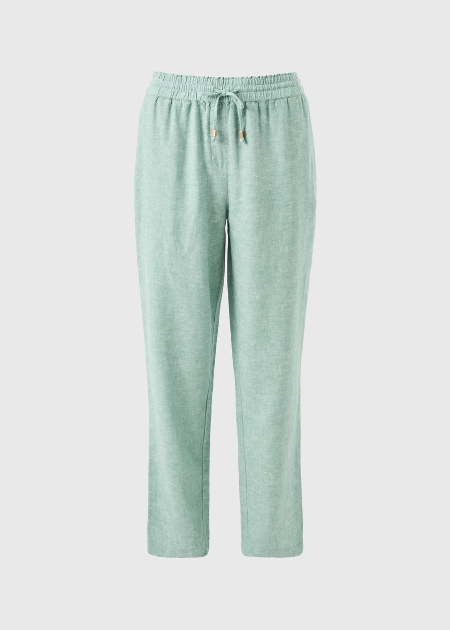 Chambray Green Linen Blend Tapered Trousers