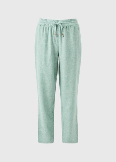 Chambray Green Linen Blend Tapered Trousers