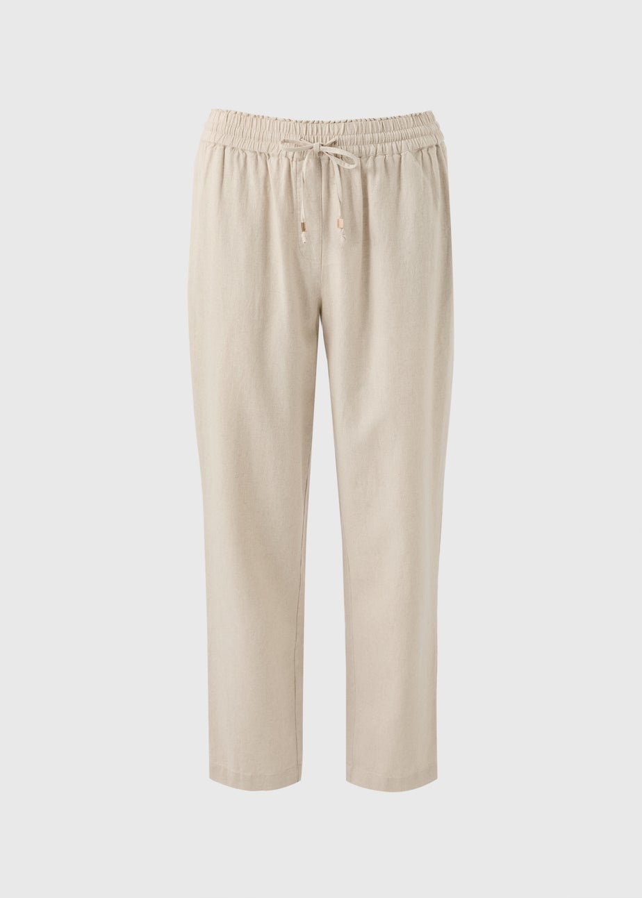Oatmeal Linen Blend Tapered Trousers
