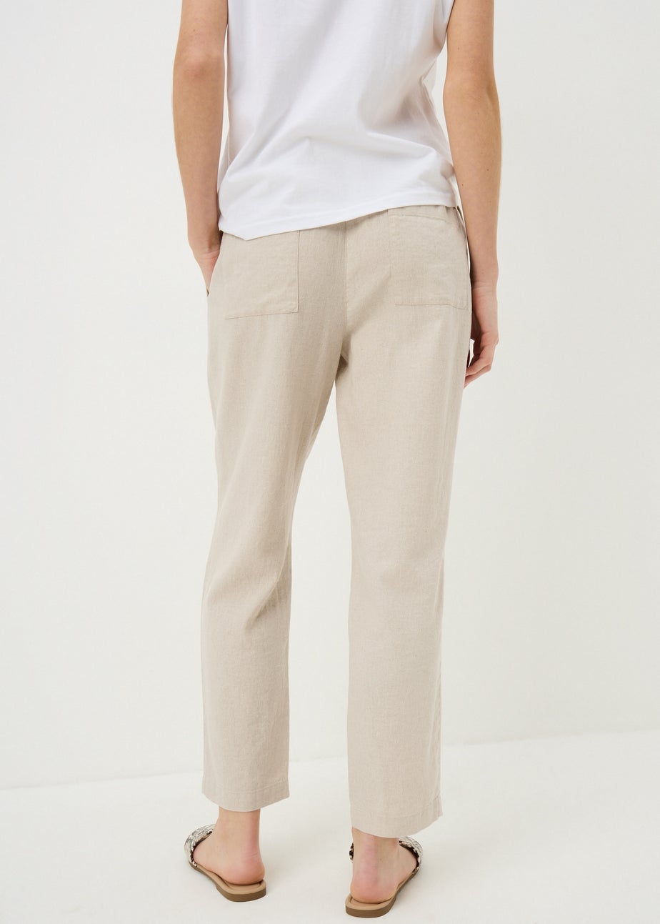 Oatmeal Linen Blend Tapered Trousers
