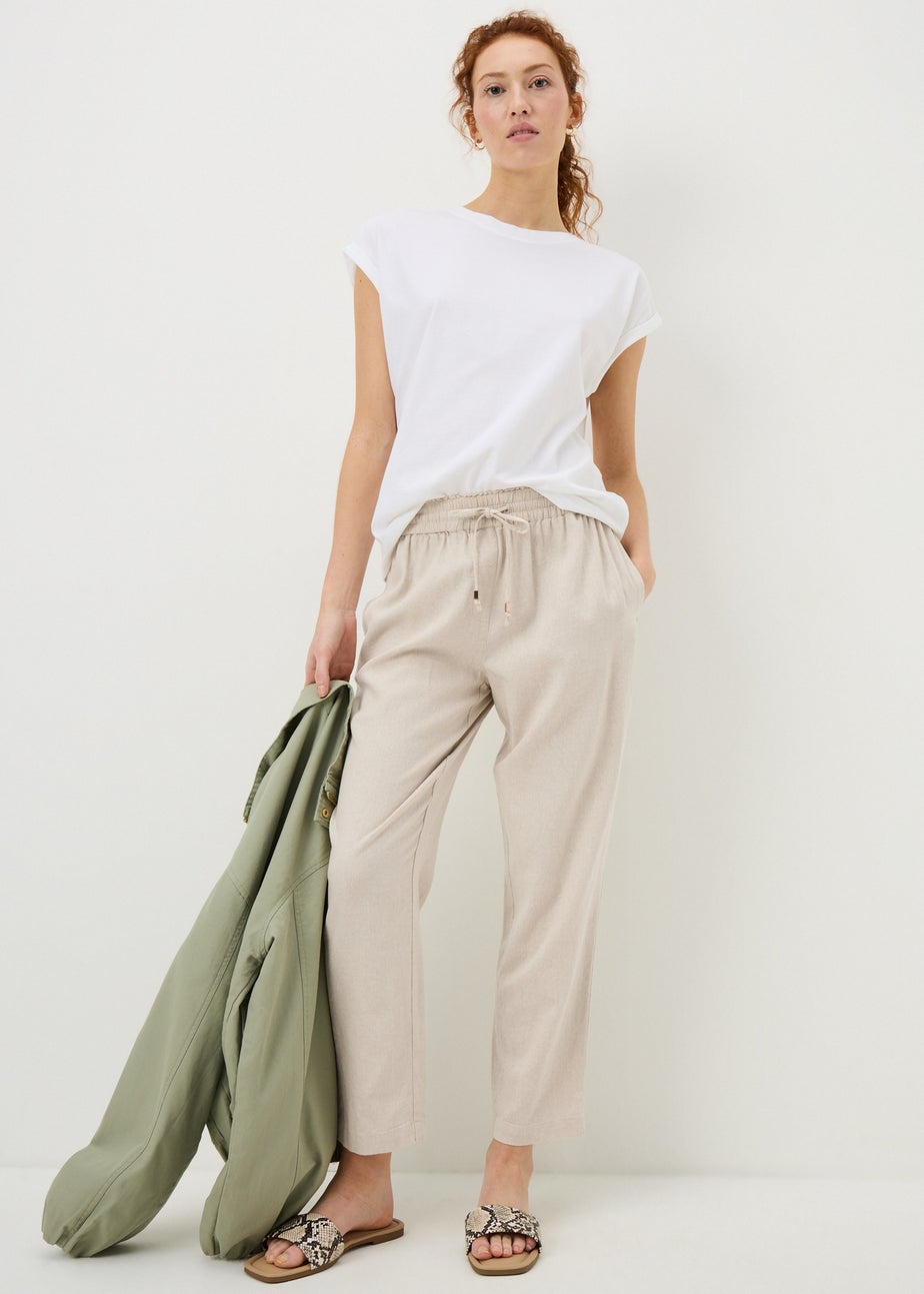 Oatmeal Linen Blend Tapered Trousers