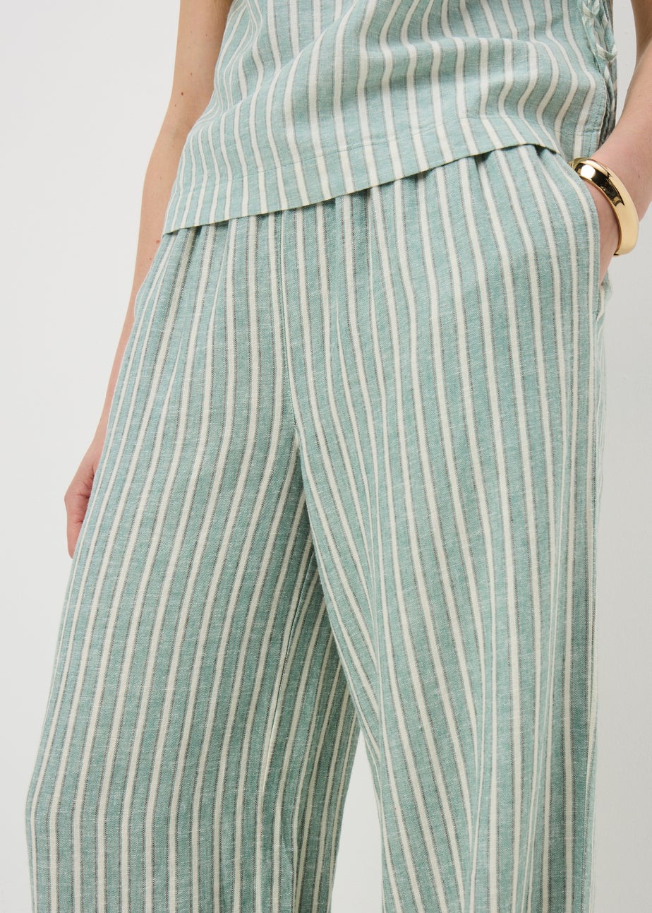 Green Stripe Linen Wide Leg Co Ord Trousers