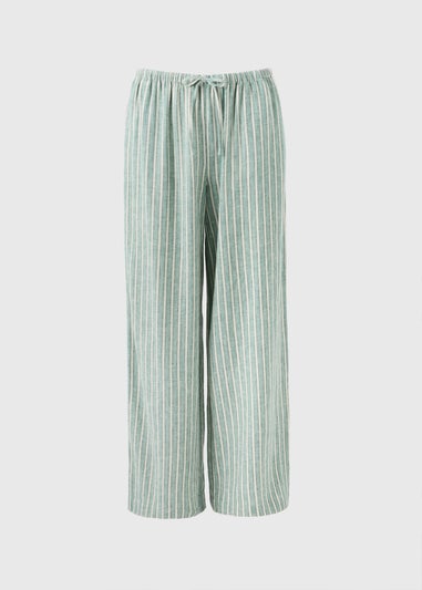 Green Stripe Linen Wide Leg Co Ord Trousers
