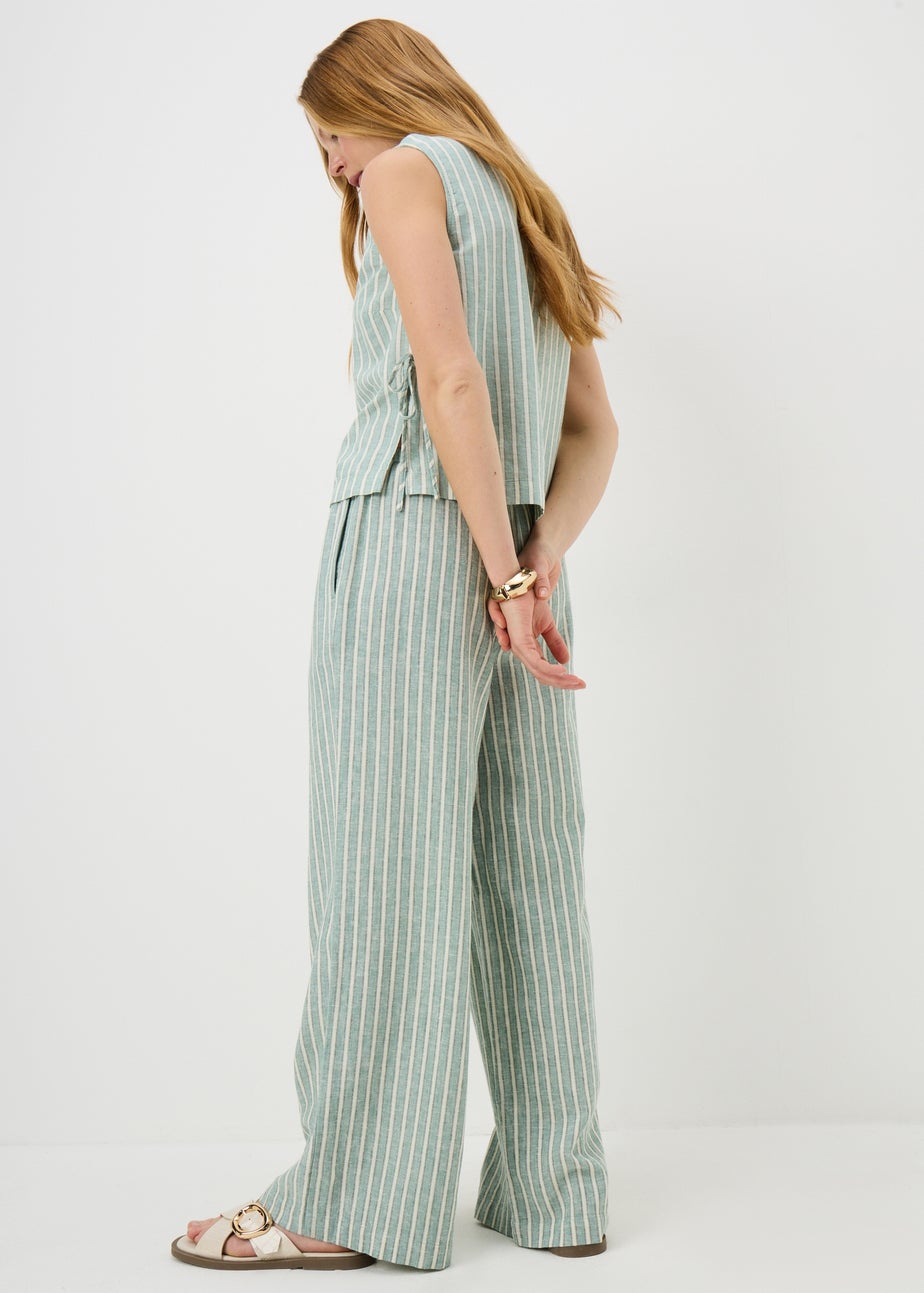Green Stripe Linen Wide Leg Co Ord Trousers