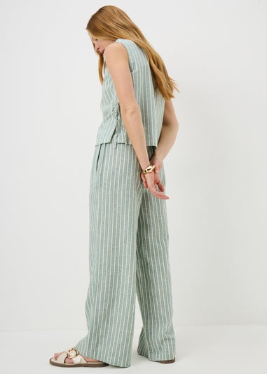 Green Stripe Linen Wide Leg Co Ord Trousers