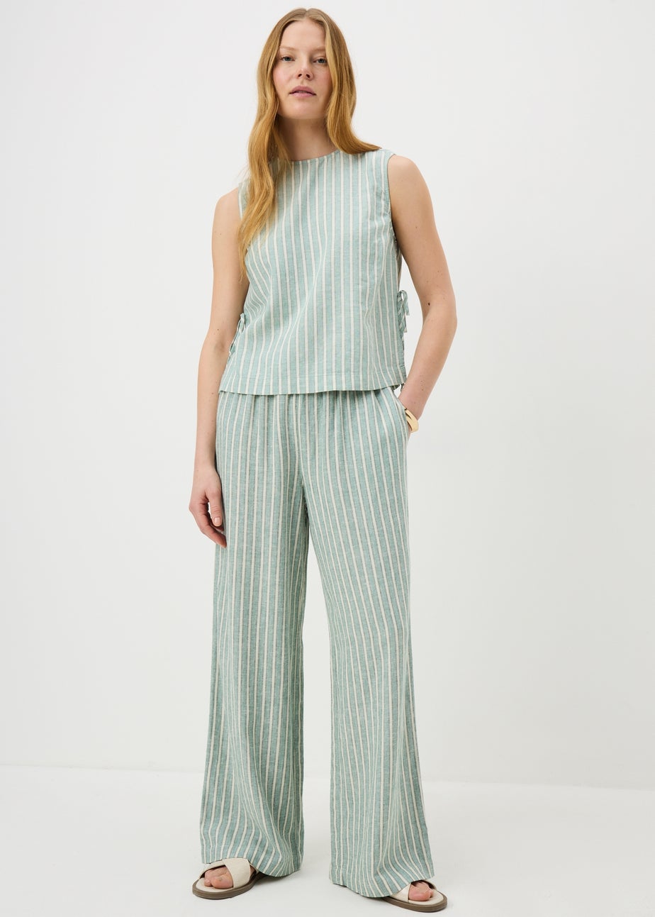 Green Stripe Linen Wide Leg Co Ord Trousers