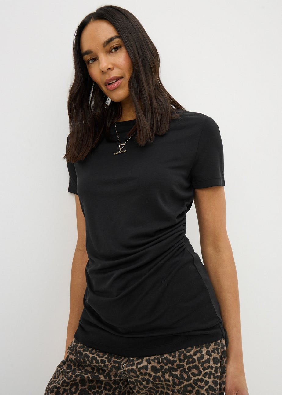 Black Short Sleeve Drape T-Shirt
