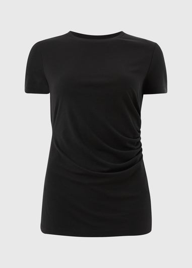 Black Short Sleeve Drape T-Shirt