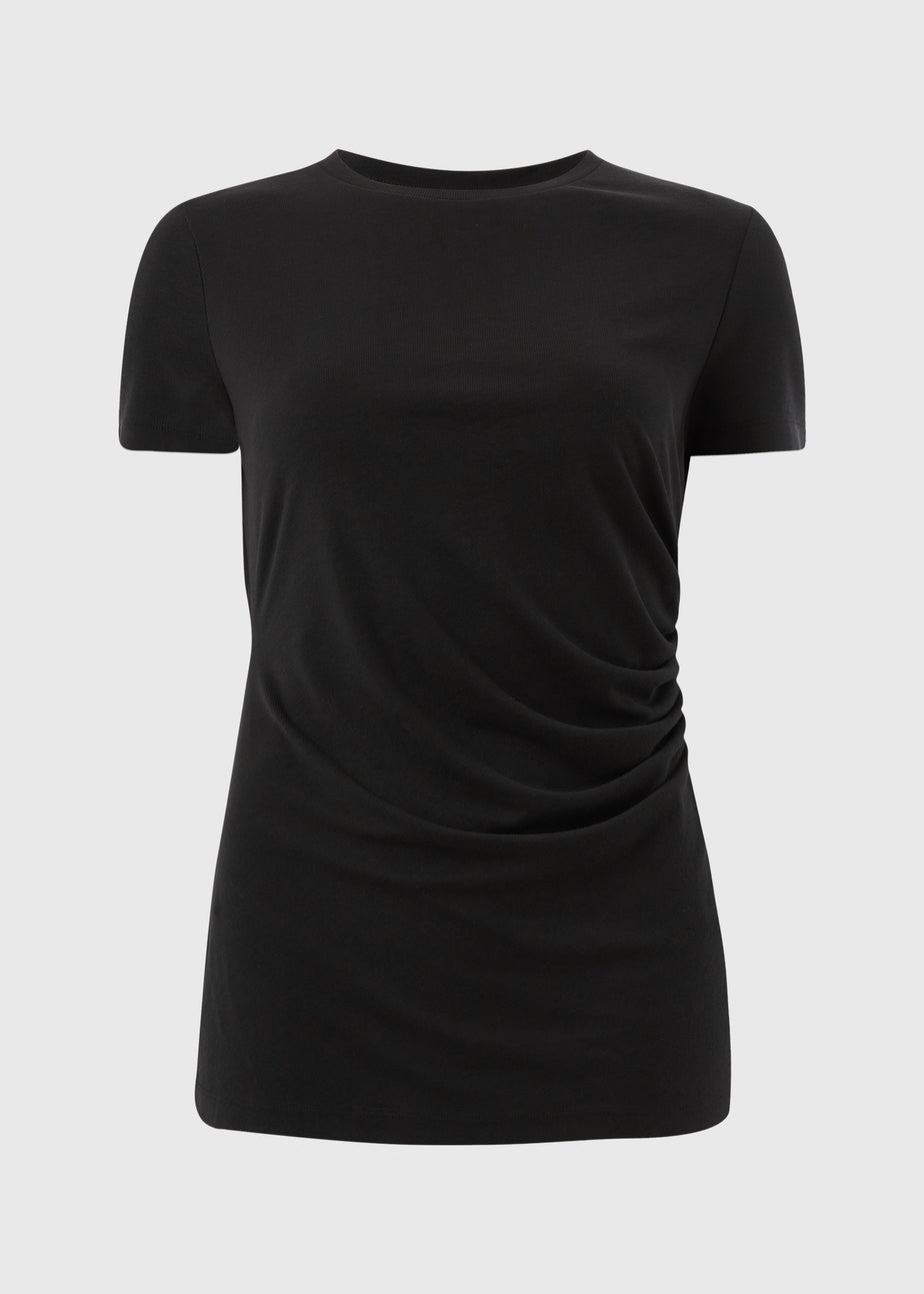 Black Short Sleeve Drape T-Shirt
