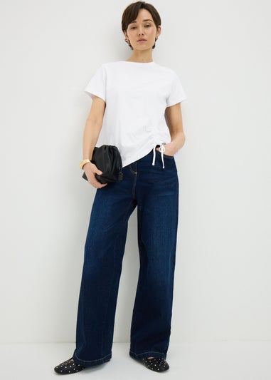 White Ruched Tie Front T-Shirt