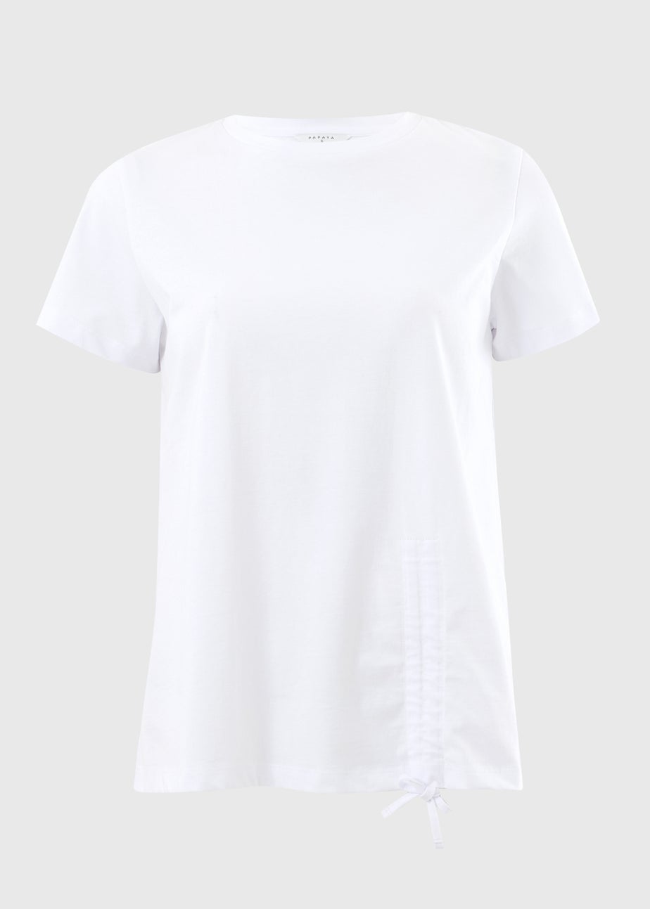 White Ruched Tie Front T-Shirt