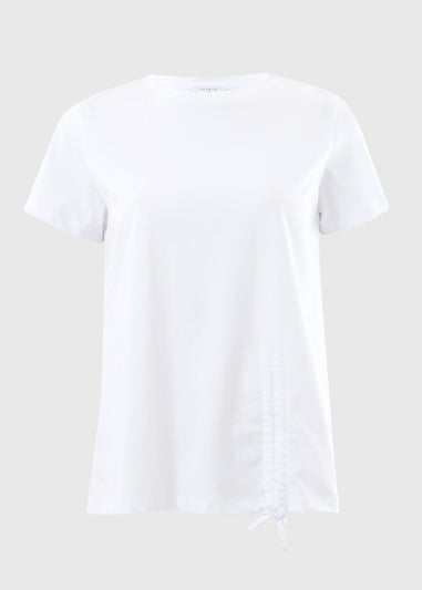 White Ruched Tie Front T-Shirt