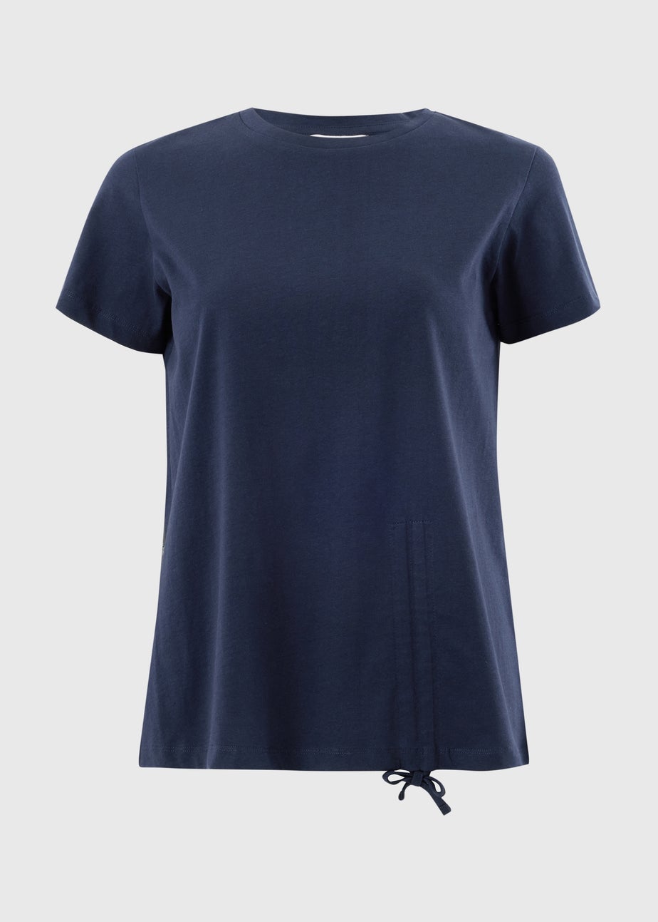 Navy Ruched Tie Front T-Shirt