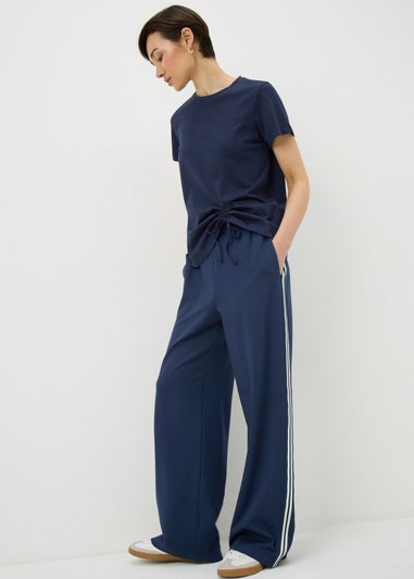 Navy Ruched Tie Front T-Shirt