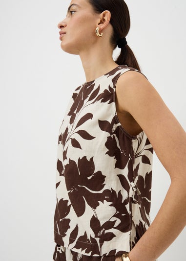 Brown Floral Linen Rich Co-Ord Vest Top