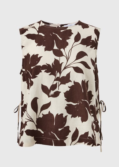 Brown Floral Linen Rich Co-Ord Vest Top