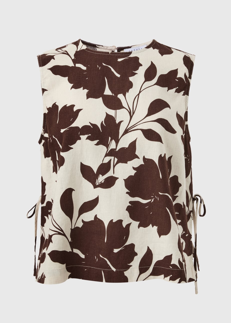 Brown Floral Linen Rich Co-Ord Vest Top