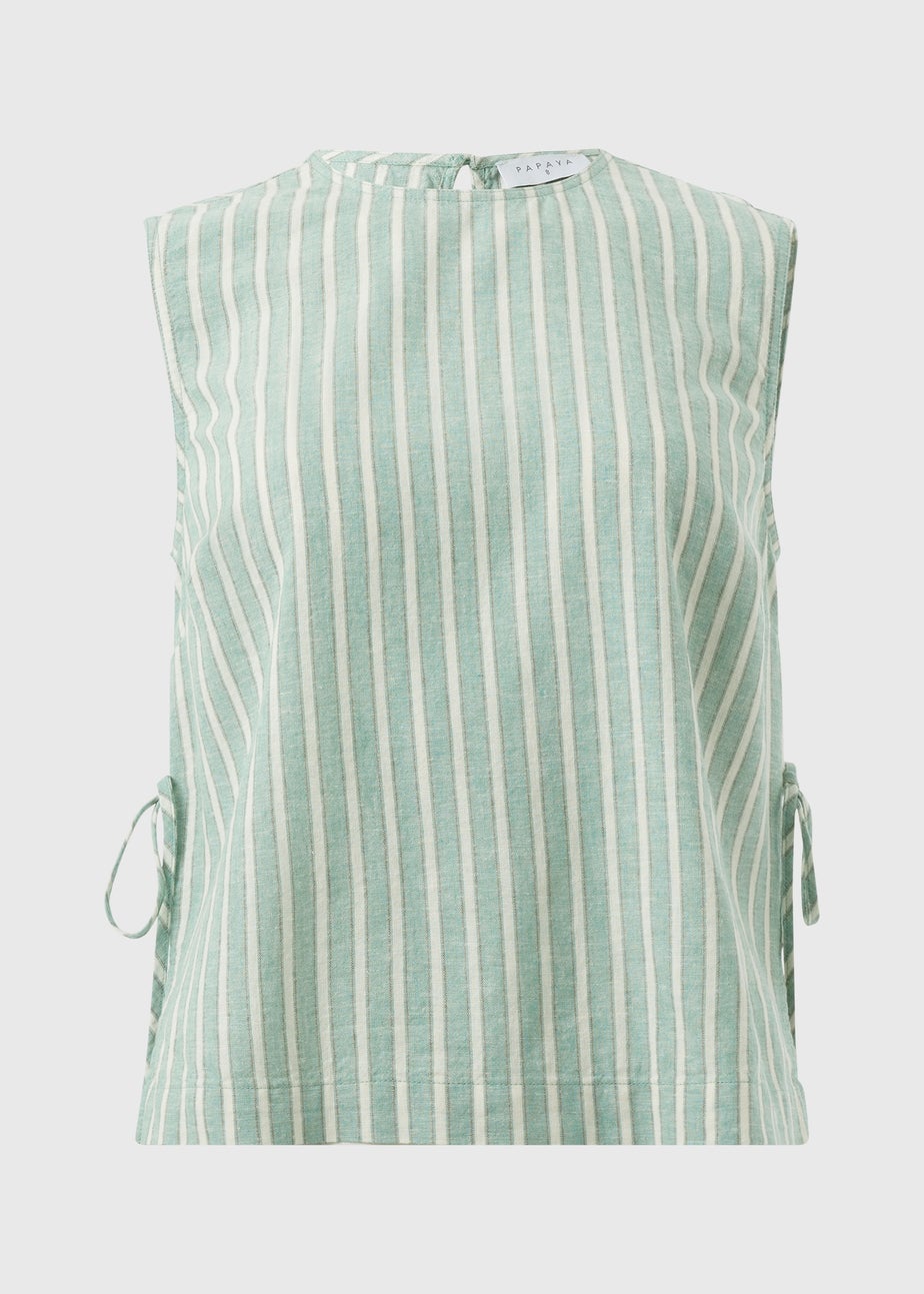 Teal Stripe Linen Vest Top