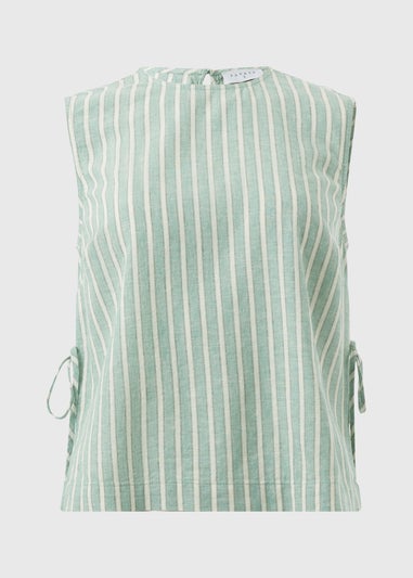 Teal Stripe Linen Vest Top