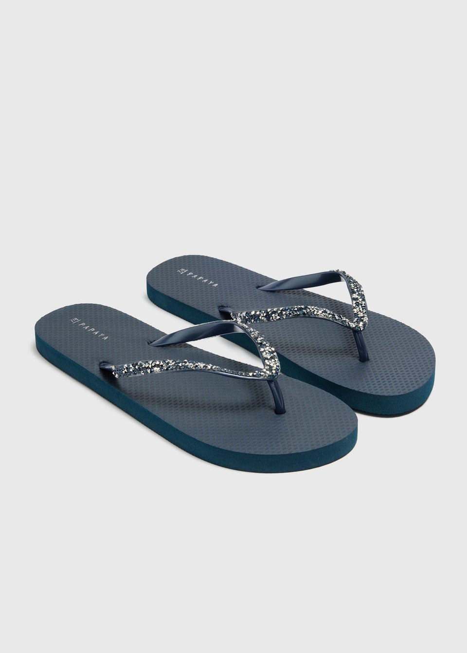 Navy Diamante Flip Flops