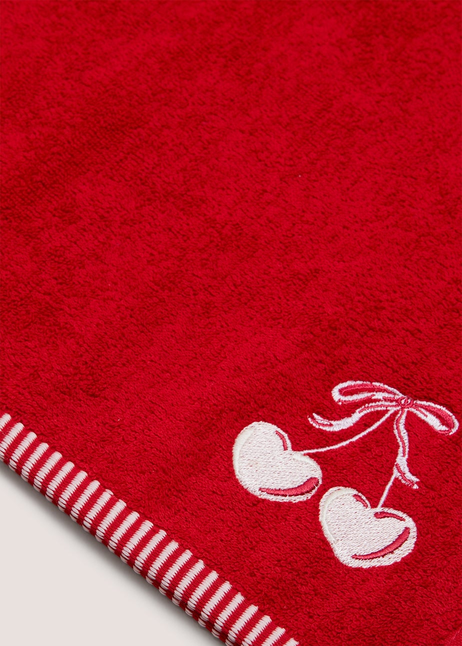 Red Cherry Embroidered Hand Towel
